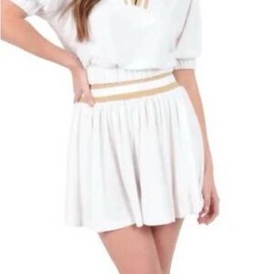 Emily McCarthy Terry White Skirt with Gold Accents